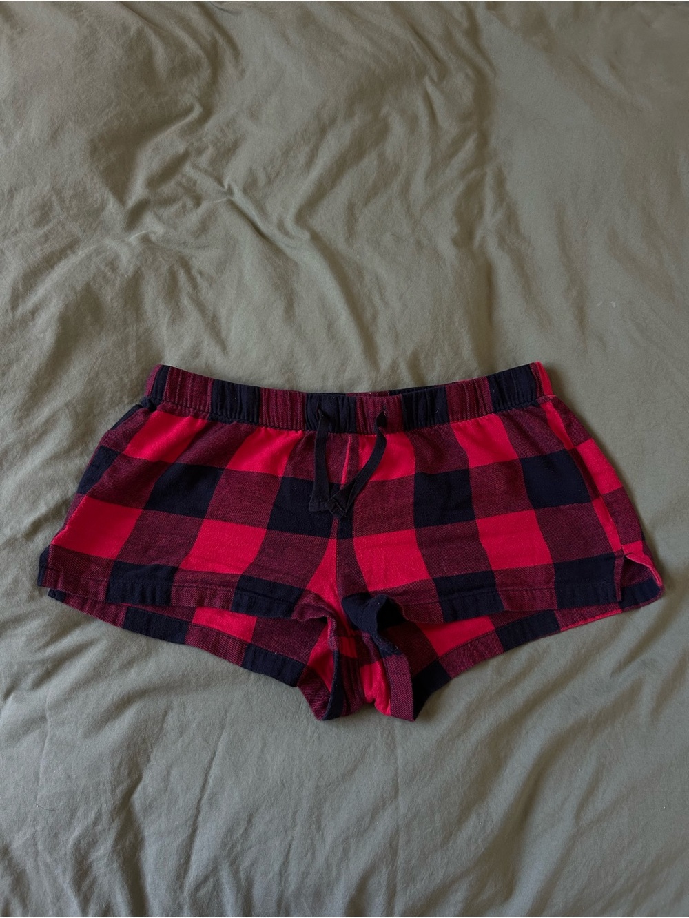 Old Navy Red Black Plaid Flannel Pajama Sleep Shorts | Size Small